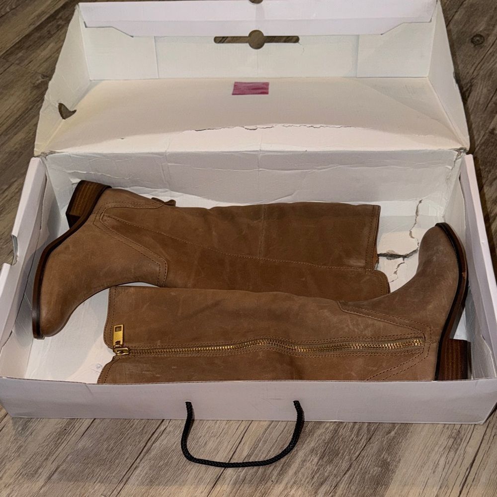 Aldo Tan Over-the-Knee Suede Boots with Gold Zipper